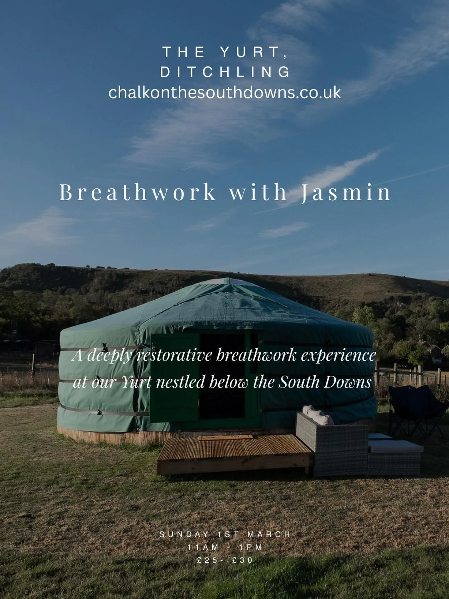 A beautiful offering coming up for you hosted by @chalkonthesouthdowns - a deeply restorative breathwork experience with Jasmin in The Yurt nestled below the South Downs 💫 Ditchling, Hassocks. Explore more details and book now via link in bio! 🧘
.
