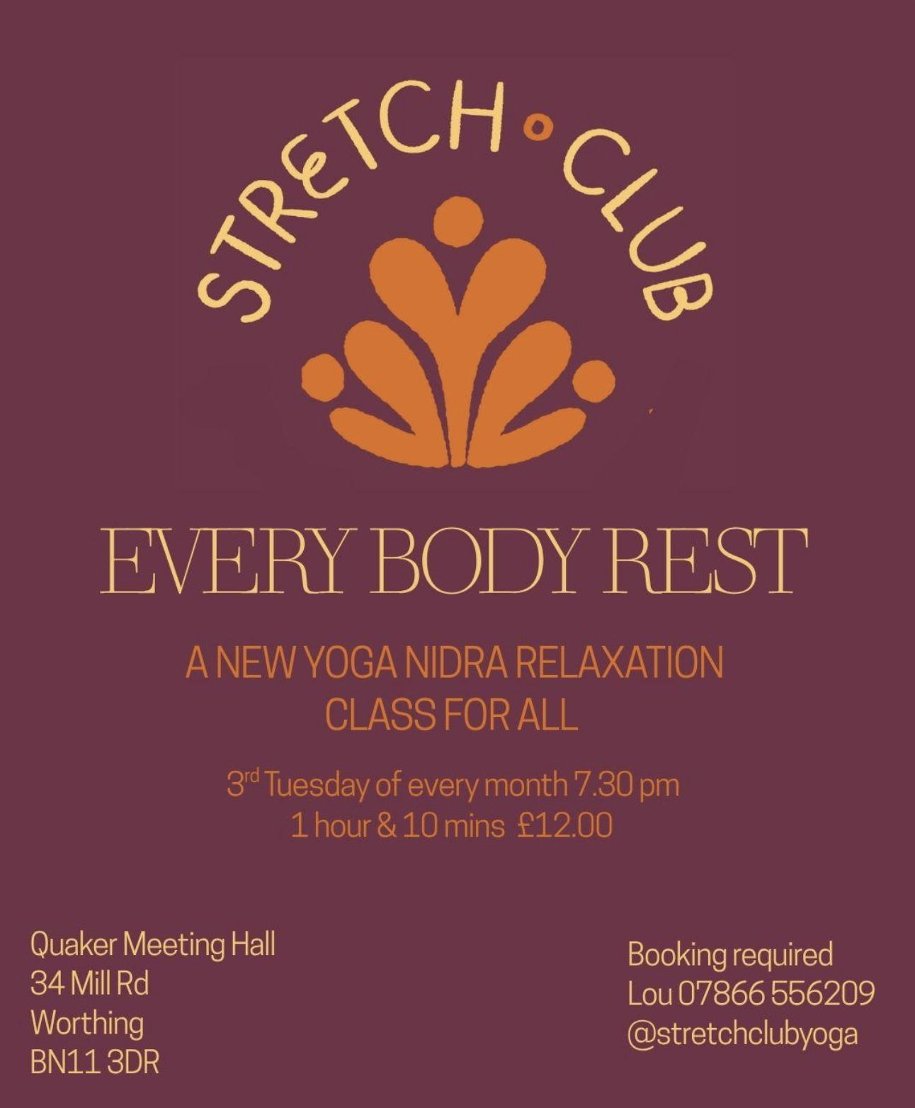 Stretch Club brings us a new yoga Nidra relaxation class for all, based in Worthing. Message Lou to reserve your spot!