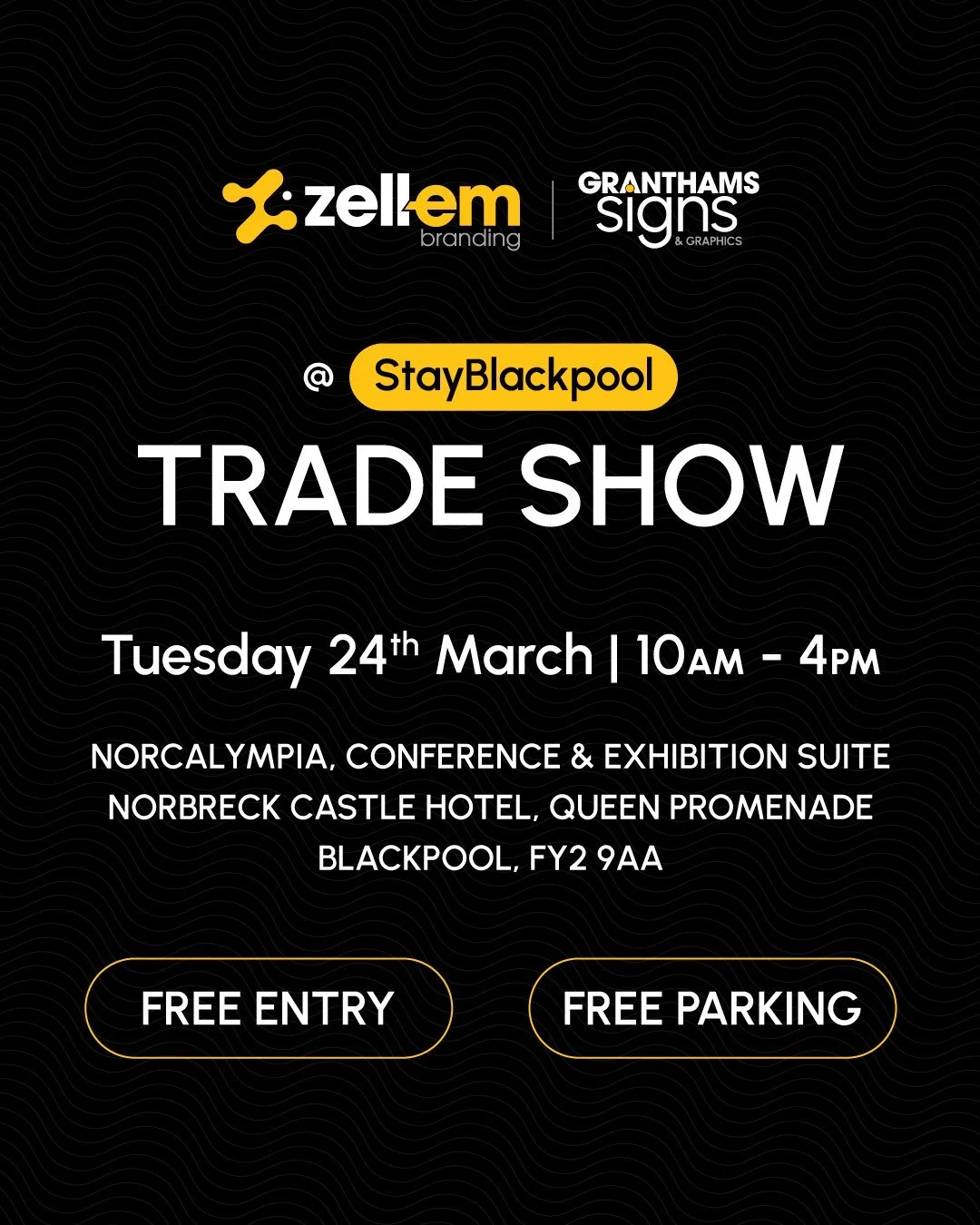 Doors are OPEN at the @thenorbreck ! 🚪✨

The Zell-Em and Granthams team are officially set up at the StayBlackpool Trade Show. We&rsquo;re here until 4pm today, so come down and say hello! 

👕 WIN 6 PREMIUM POLOS: We&rsquo;re giving away a set of c