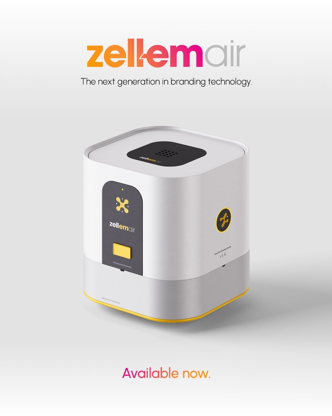 Zell-Em Air. Branding, evolved. 💫

The future of branding production has arrived. Using advanced molecular nanotechnology and generative engineering, the Zell-Em Air allows you to manifest any branded item INSTANTLY, directly from thin air.

No lead