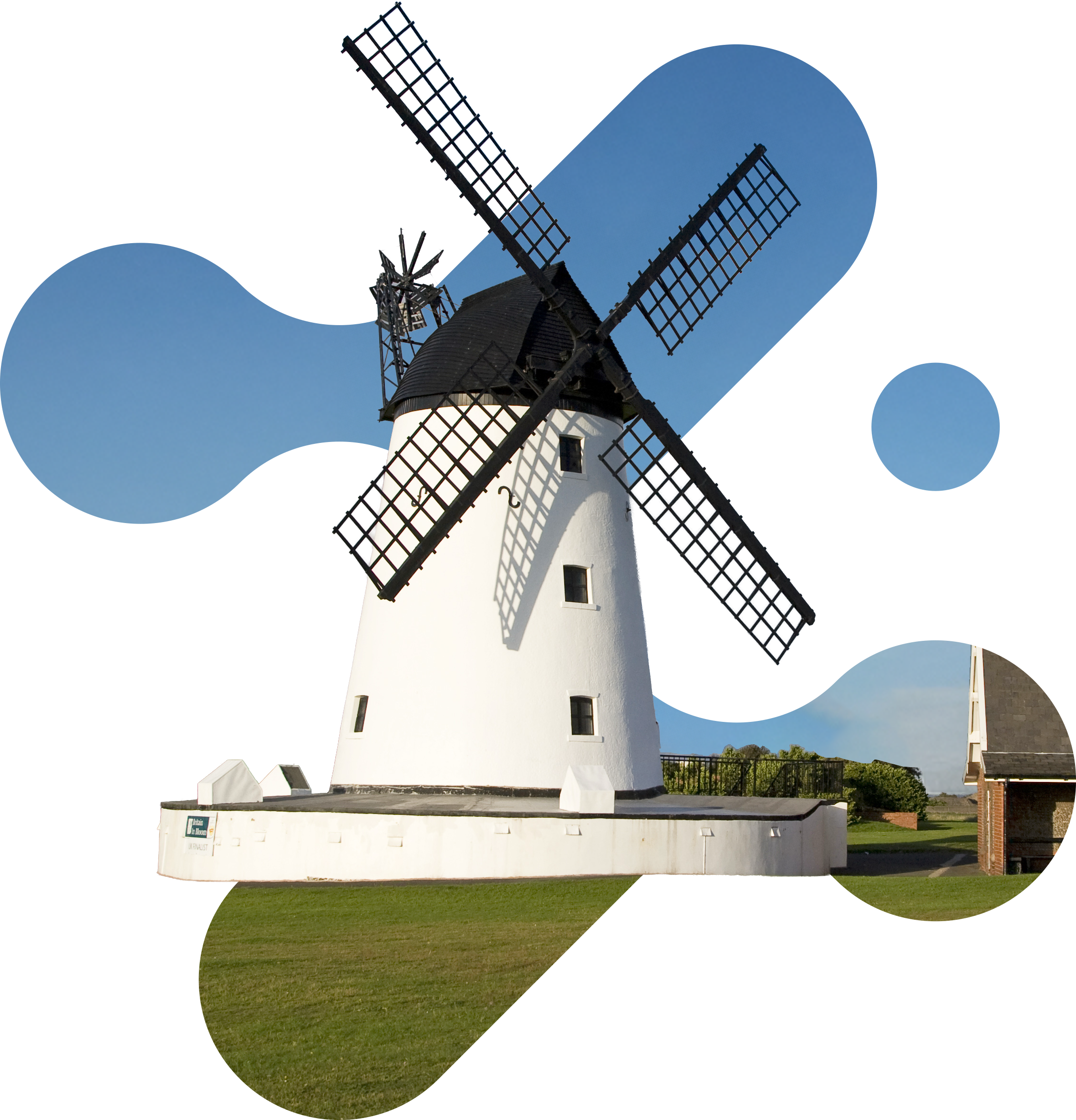 The Zell-Em Branding logo (an abstract 'Z') with an image of the Lytham Windmill superimposed onto it.
