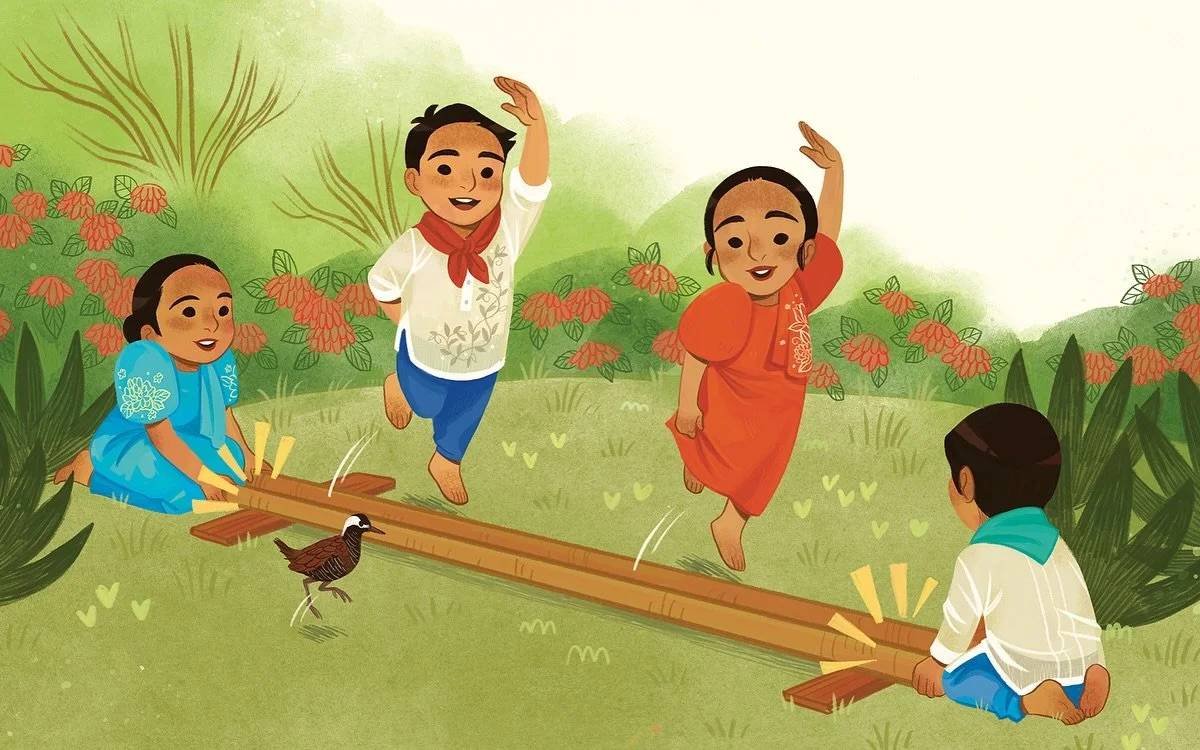 A little preview from I DANCE! Coming this month, just in time for #FAHM on 10/28!! They&rsquo;re dancing the Tinikling 🇵🇭🎶 Written by @diana_ranola and published by @holidayhousepeachtree 

Also happy #kidlitartpostcard day! I&rsquo;m open for pi