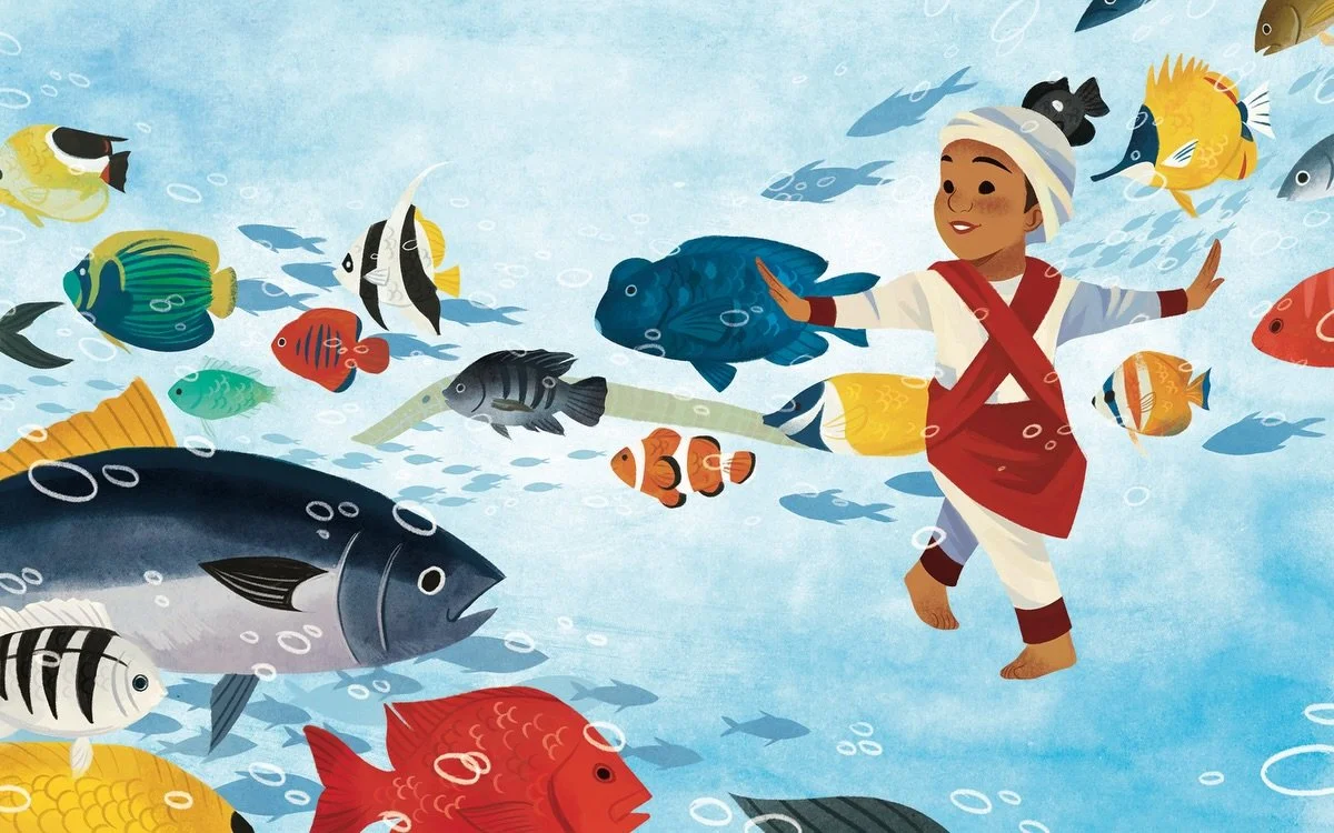 One of my favorite spreads from I DANCE, written by @diana_ranola , depicting the Tahing Baila 🐟 I loved illustrating fish native to the Philippines. Another one celebrating #aapiheritagemonth 🇵🇭 Swipe for a time-lapse 🐠 🐟 

If you&rsquo;ve mess