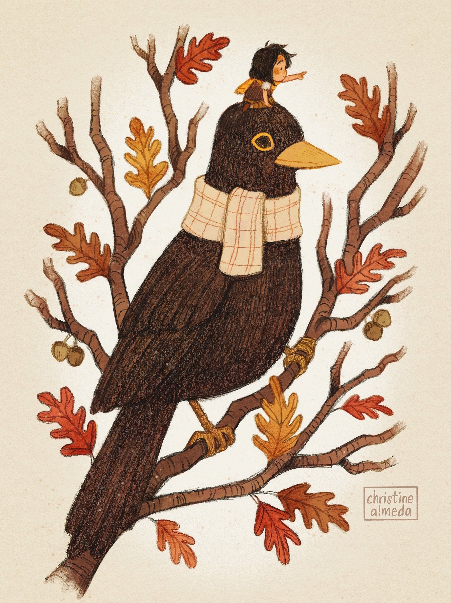 #calmtober 01 BLACKBIRD 🍂 

happy weekend everyone! 

#illustration #kidlitart #autumn #art