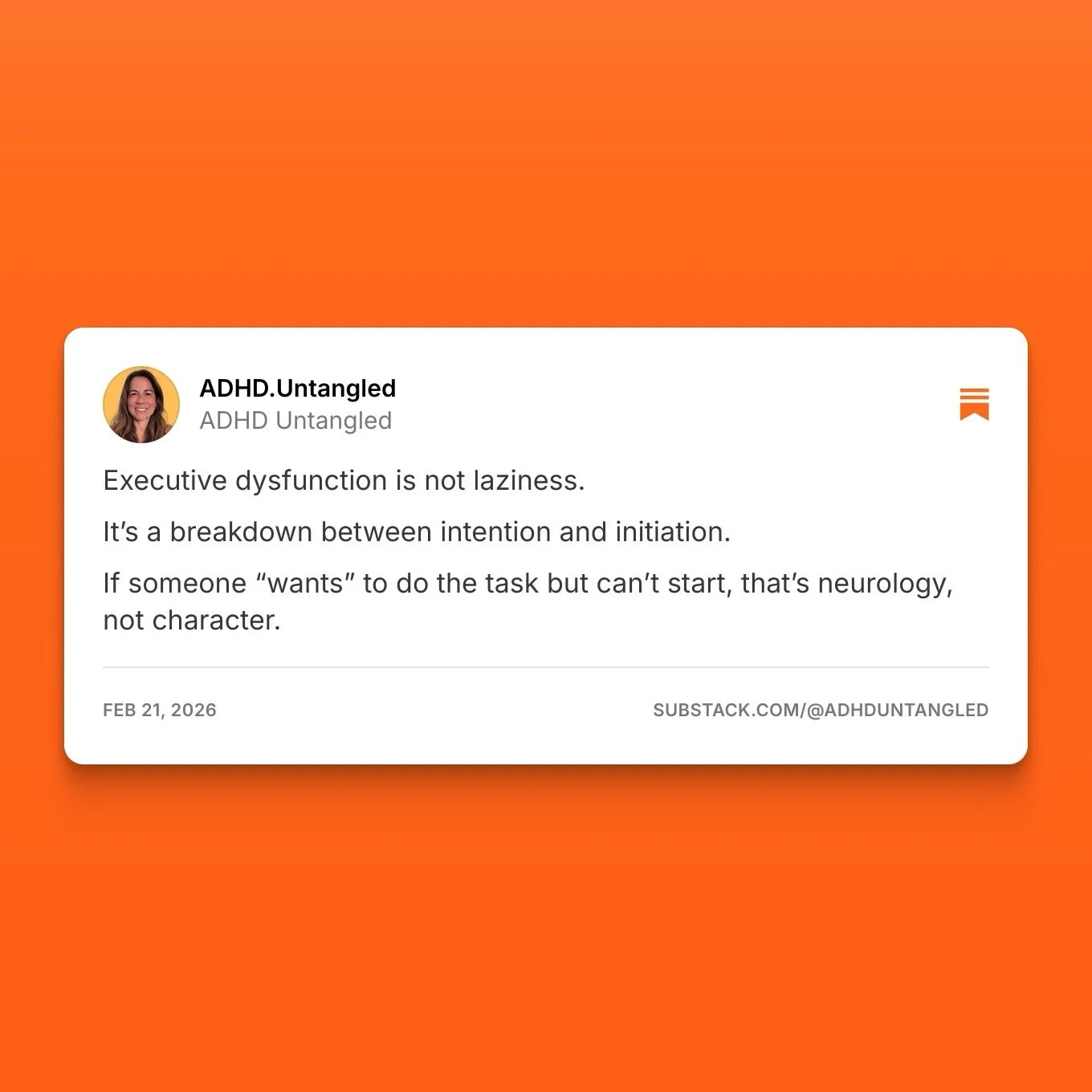 Let&rsquo;s clear something up.

Executive dysfunction is not laziness. It&rsquo;s a gap between intention and initiation.

If you or your child &ldquo;want&rdquo; to do the task but can&rsquo;t start, that&rsquo;s not a motivation problem. That&rsqu