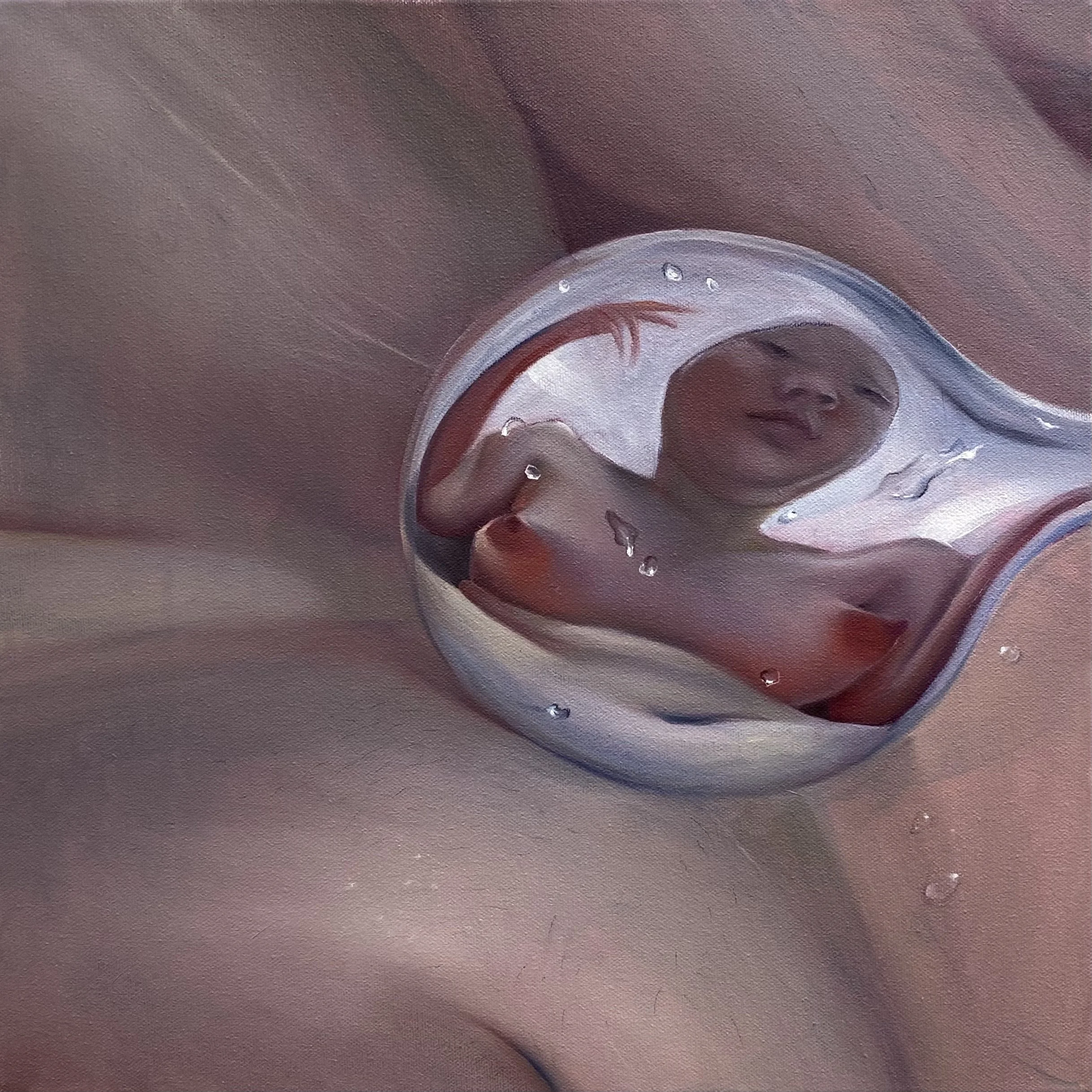 Head in a Shower Head / 2023 / Oil on canvas
/ 40 x 40 cm