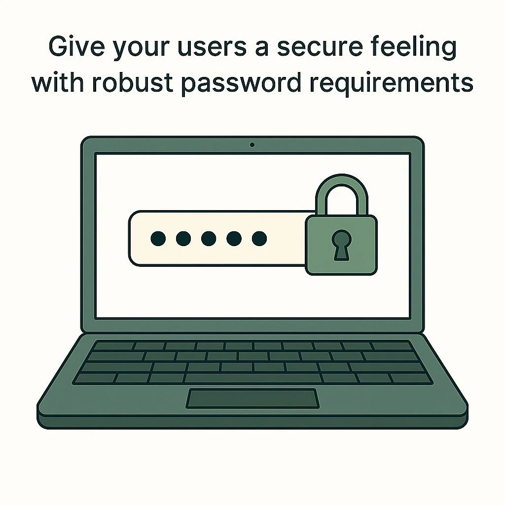 Strong passwords = strong trust 🔐
If your site collects user info, even just an email it needs to feel safe.

Setting smart password requirements (like upper/lowercase, numbers, and a minimum length) shows your users that you take their security ser