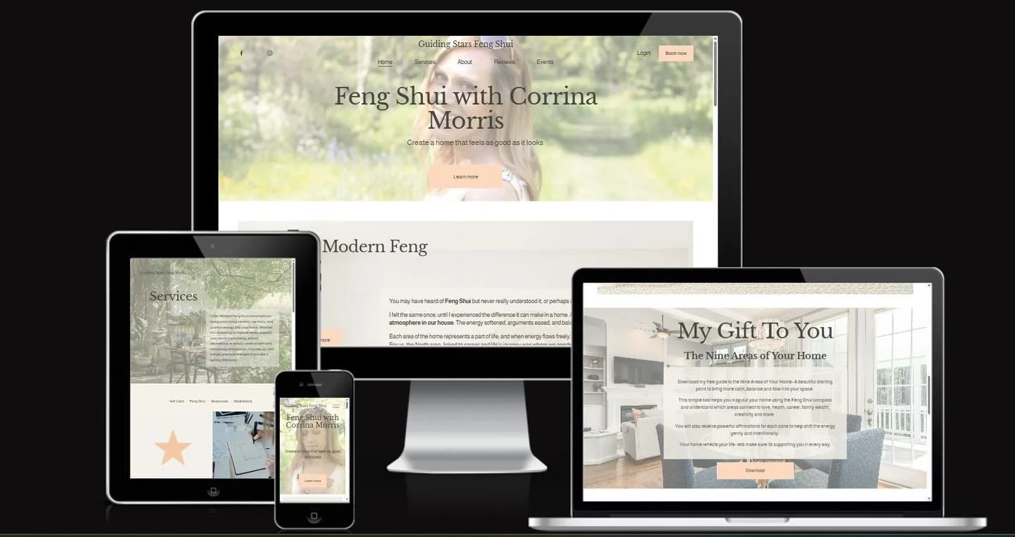 Spotlight: Feng Shui with Corrina Morris 
A calm and balanced space, both online and off.

I built this custom site for Guiding Stars Feng Shui to reflect Corrina&rsquo;s beautiful approach to creating harmony in the home. With soft tones, simple flo