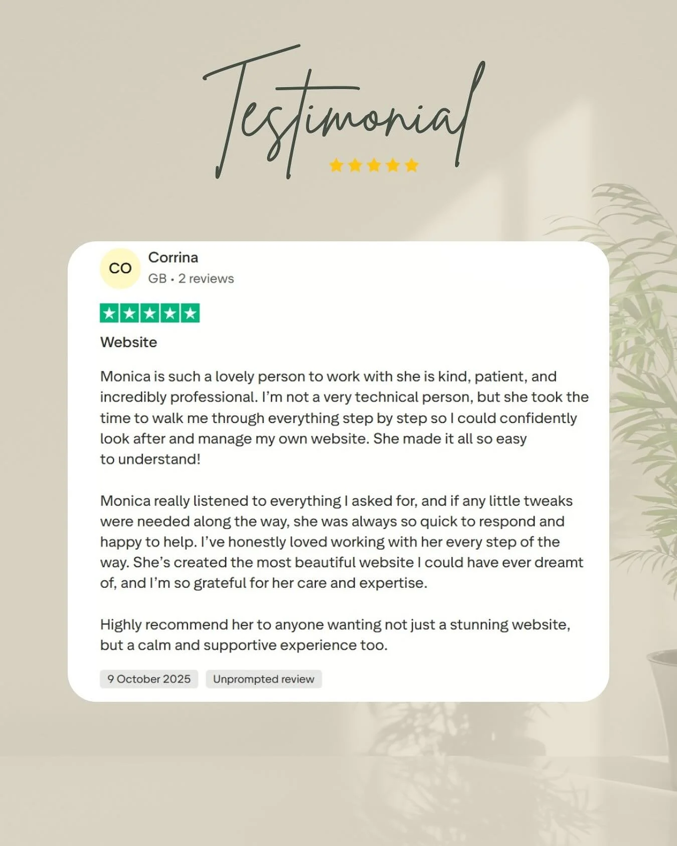 Kind words like these remind me why I love what I do 🤍 Creating websites that not only look beautiful but make clients feel confident managing them is always the goal.

 #monicasweb #womenintech #webdesign #reviews #customerfeedback #webdev