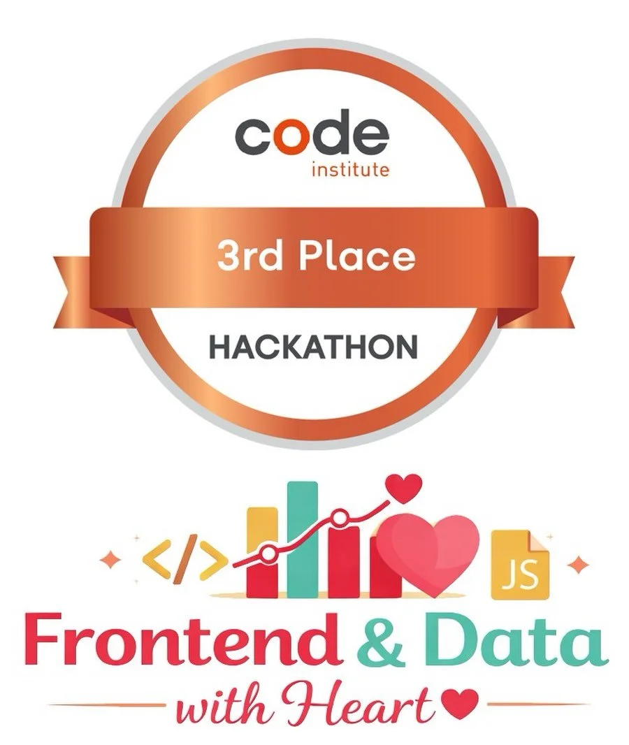 🥉✨ Third place at the Code Institute Hackathon and honestly over the moon about it!
Frontend &amp; Data with Heart 💻❤️ what a theme, what a team. So proud of everything we built together and so grateful for the experience.
This one means a lot. Her