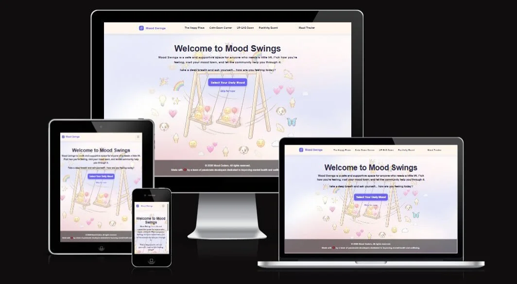 Project Launch 🚀 | Mood Swings
This one was a team effort  and honestly one of the most rewarding builds I&rsquo;ve been part of.

Mood Swings is a safe, supportive space for anyone who needs a little lift. Track how you&rsquo;re feeling, visit your