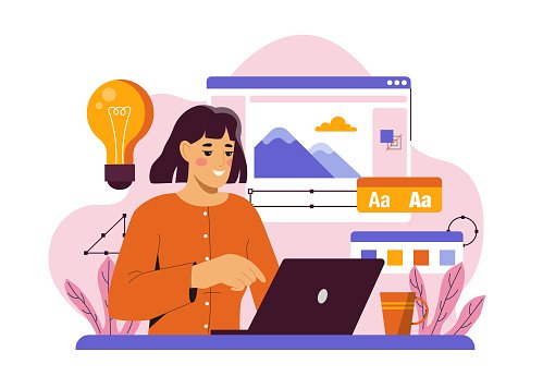 illustration of a women writing on a computer