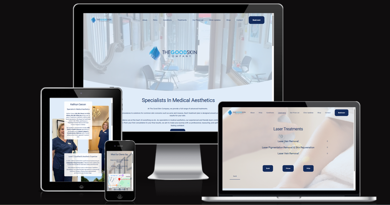 different screens showing a website