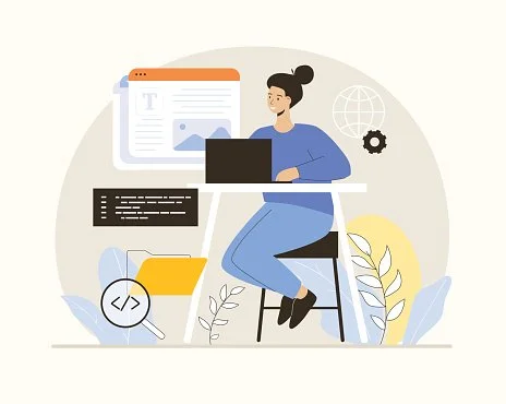 illustration of a women writing on a computer