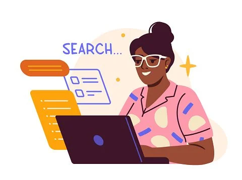 illustration women searching on the internet