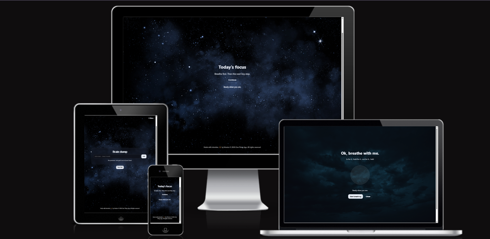 multi sreens showing The one thing app 