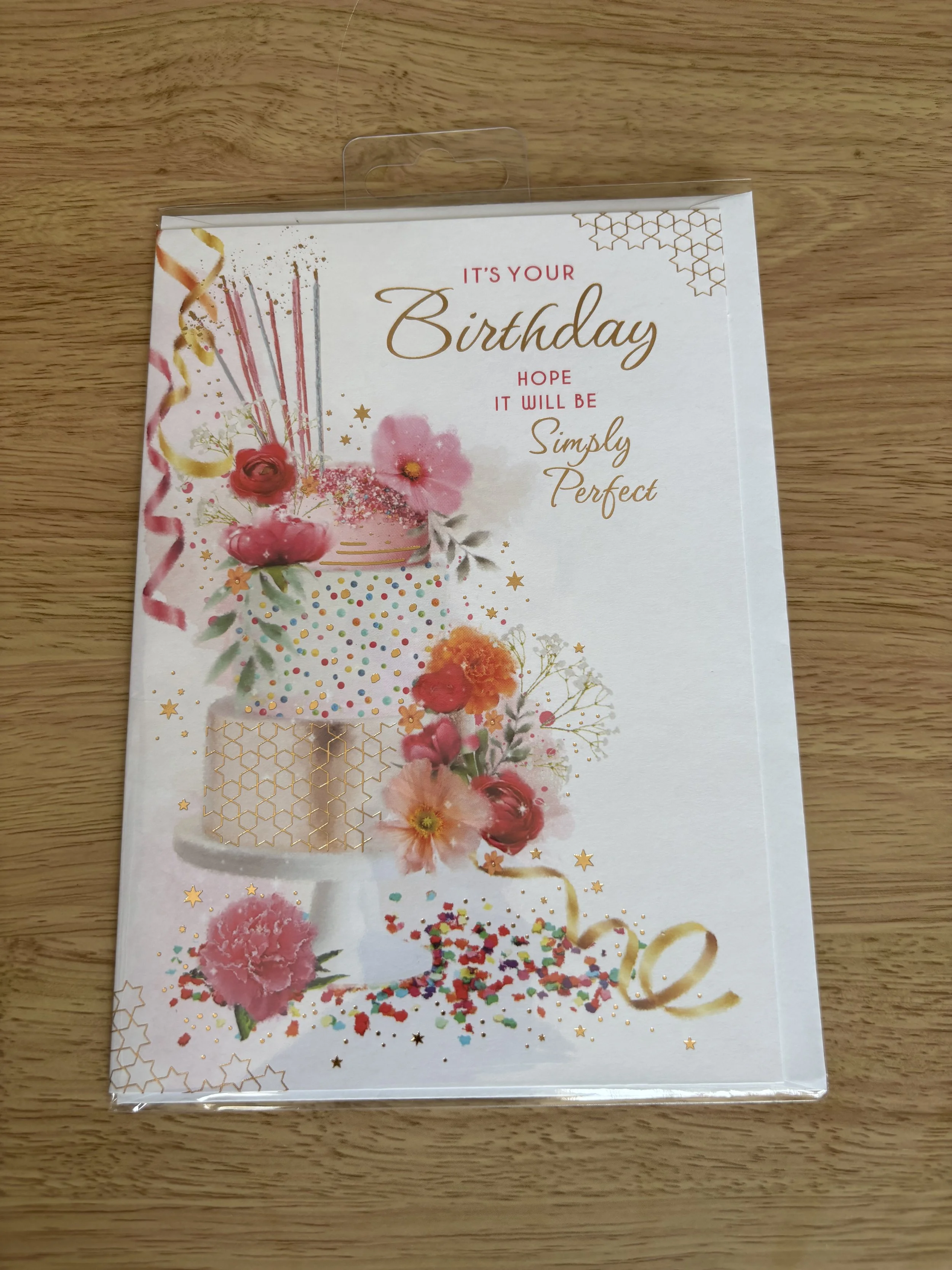 Elegant Birthday Card with Floral & Cake Design