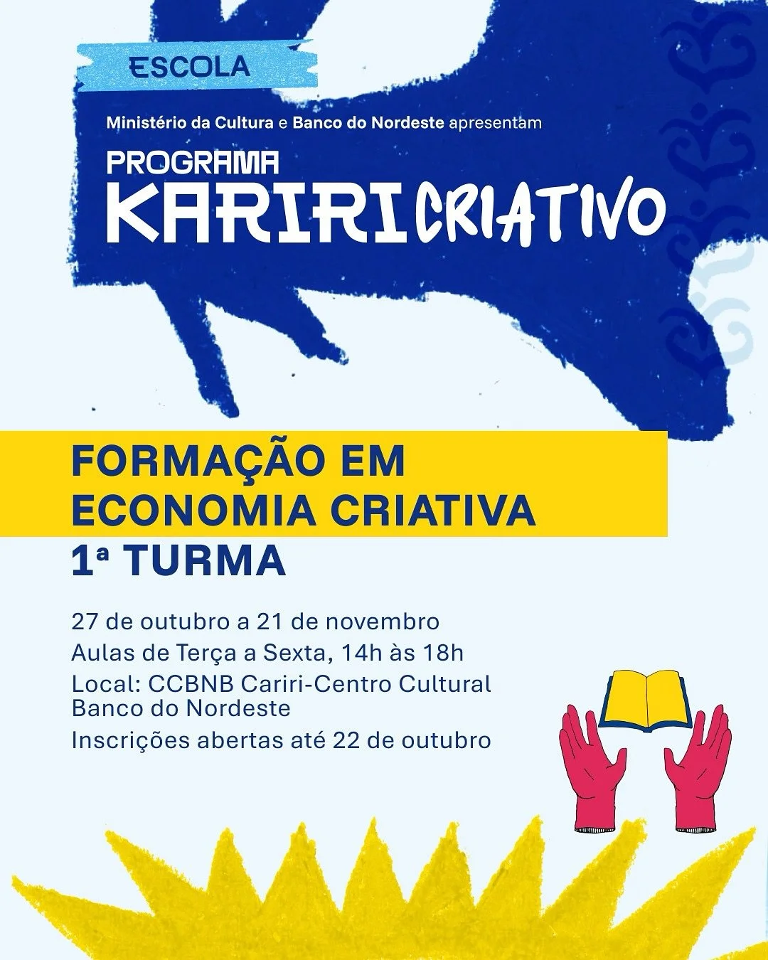 🚀 As inscrições estão abertas!
O Curso de Formação em Economia Criativa da Escola Livre Kariri Criativo: uma oportunidade gratuita para quem quer entender como transformar cultura, conhecimento e criatividade em tr