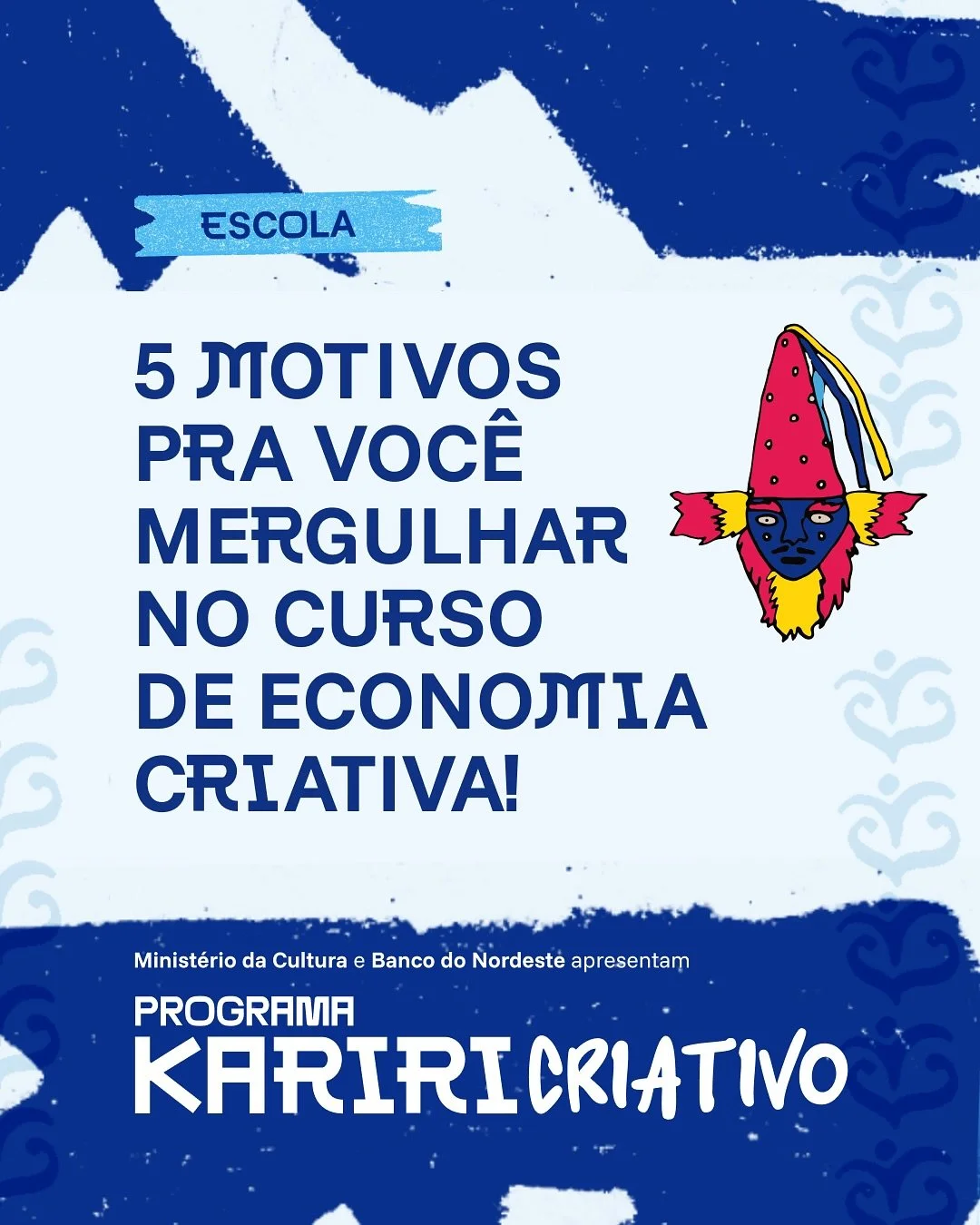 💥✨ Transforme sua criatividade em futuro!
O Curso de Economia Criativa da Escola Livre Kariri é um mergulho nas potências culturais do nosso território : onde arte, saberes e inovação se unem para gerar trabalho, re