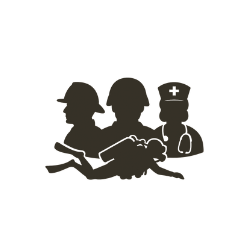Silhouette of three children sitting together, one reading a book, with a dog lying nearby.