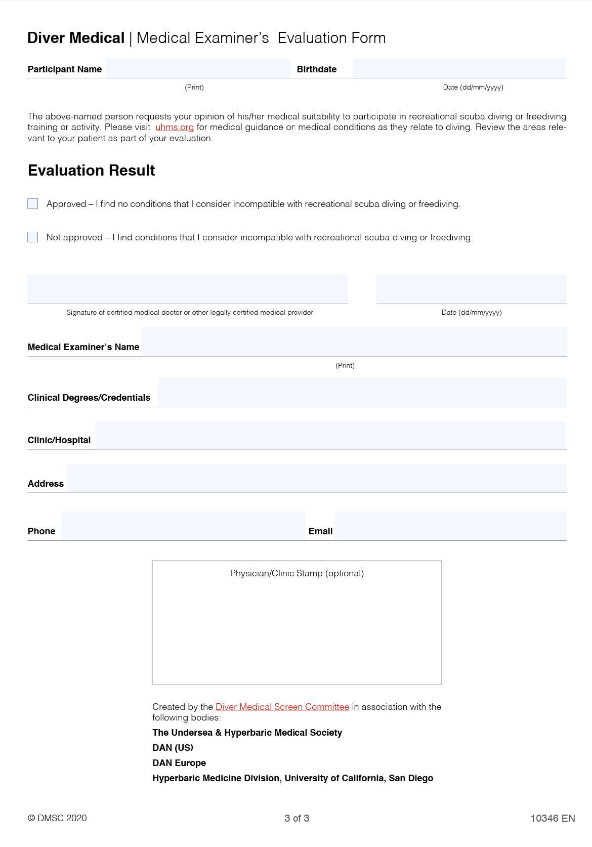 Diver Medical Questionnaire Page 3