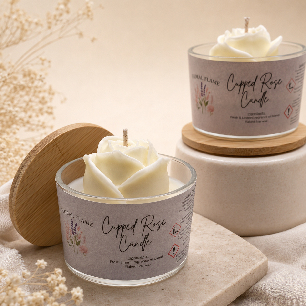 Cupped Rose Candle