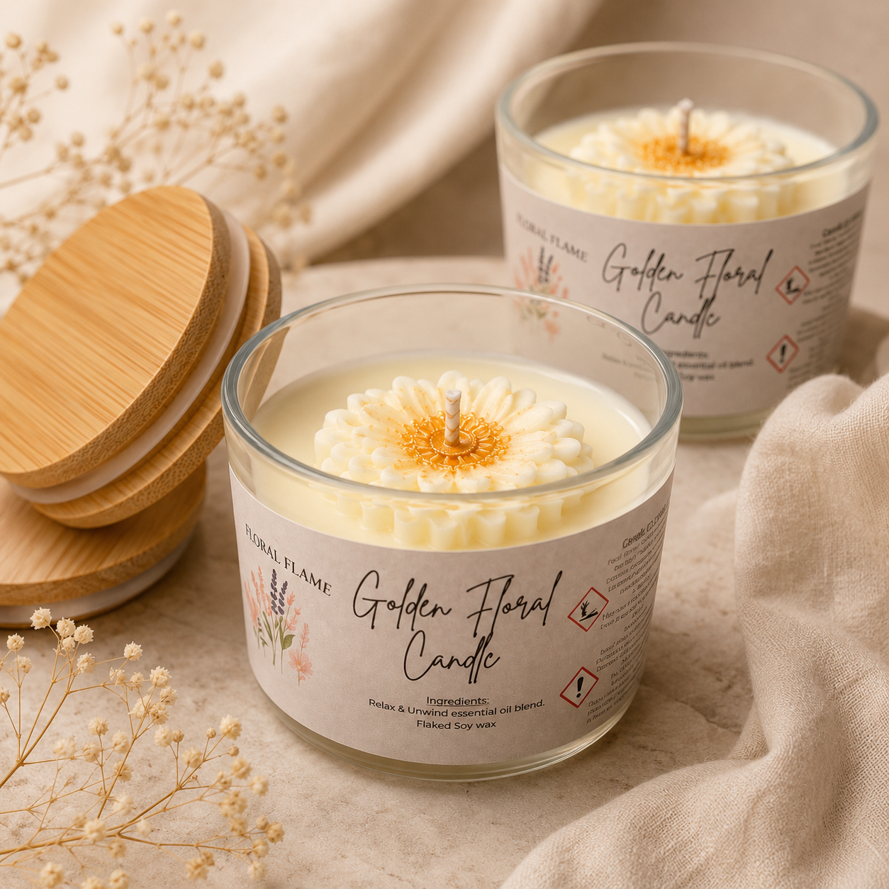 Golden Floral Candle