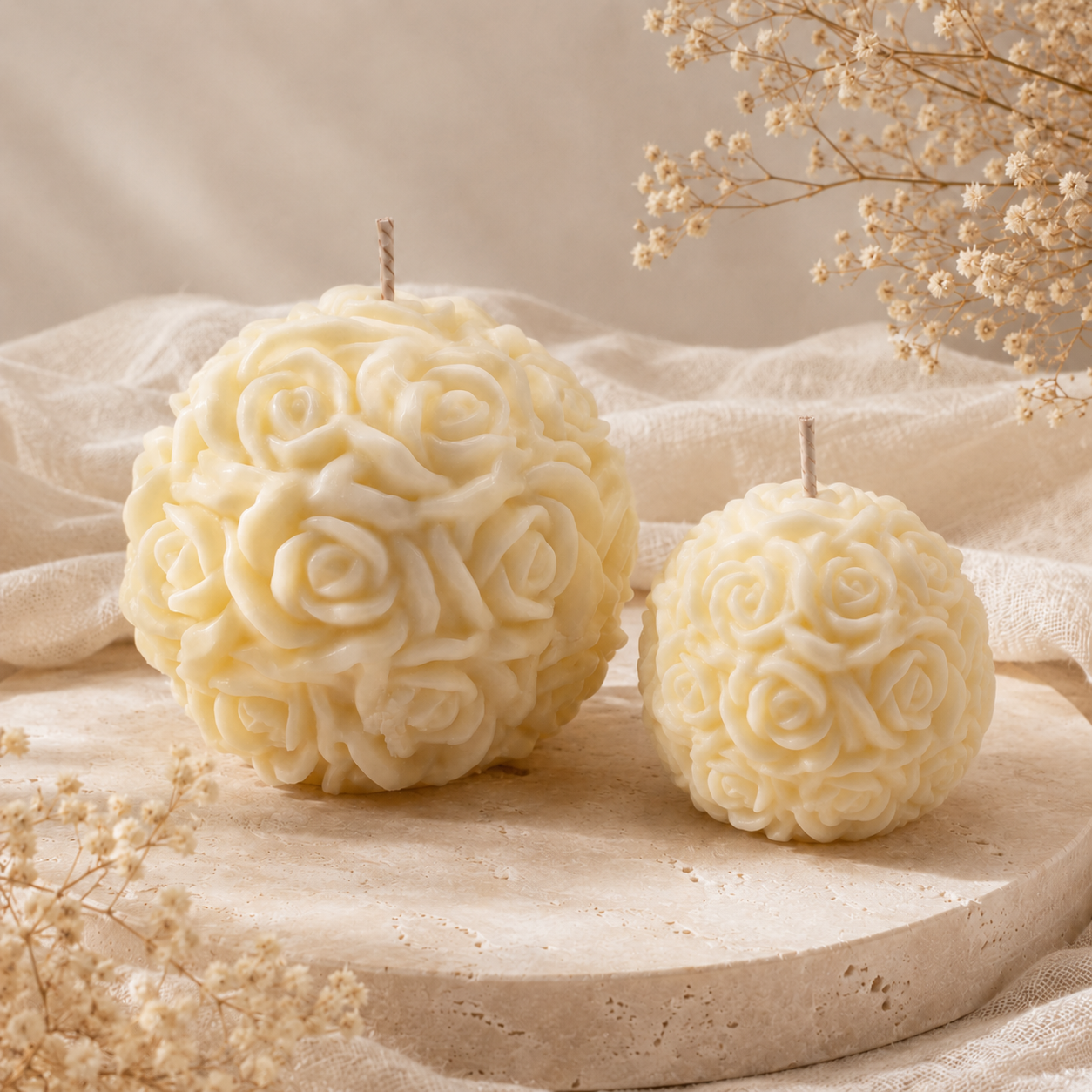 Rose Ball Candle Duo