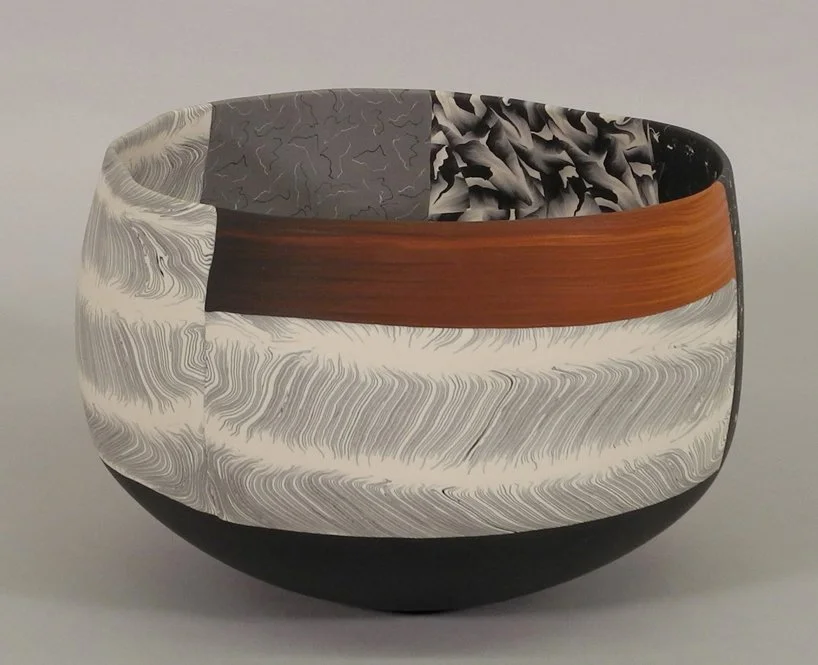 Thomas Hoadley; Untitled (Nerikomi Vessel), 1993; 2012.24.26; 5.5” x 8.75”; Handbuilt ceramic; Gift of Robert and Irene Sinclair