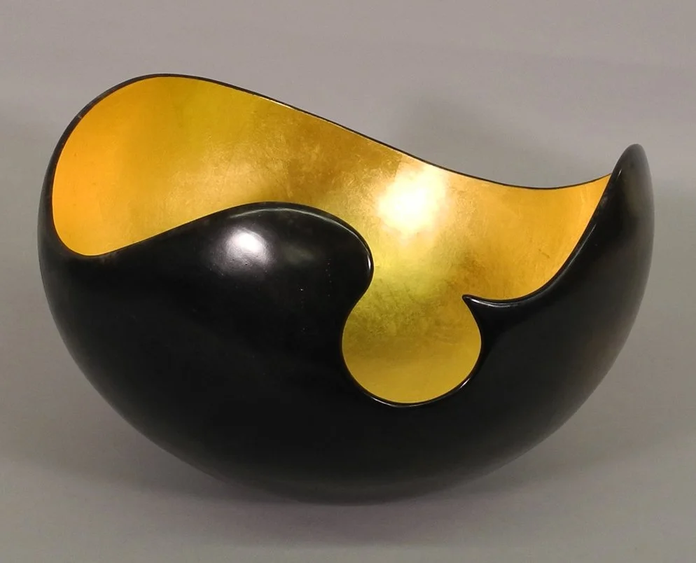 Joanne Copp; Breaking Wave, 2003; 2012.24.20; 7” x 11.5”; Coil-built ceramic, goldleaf; Gift of Robert and Irene Sinclair