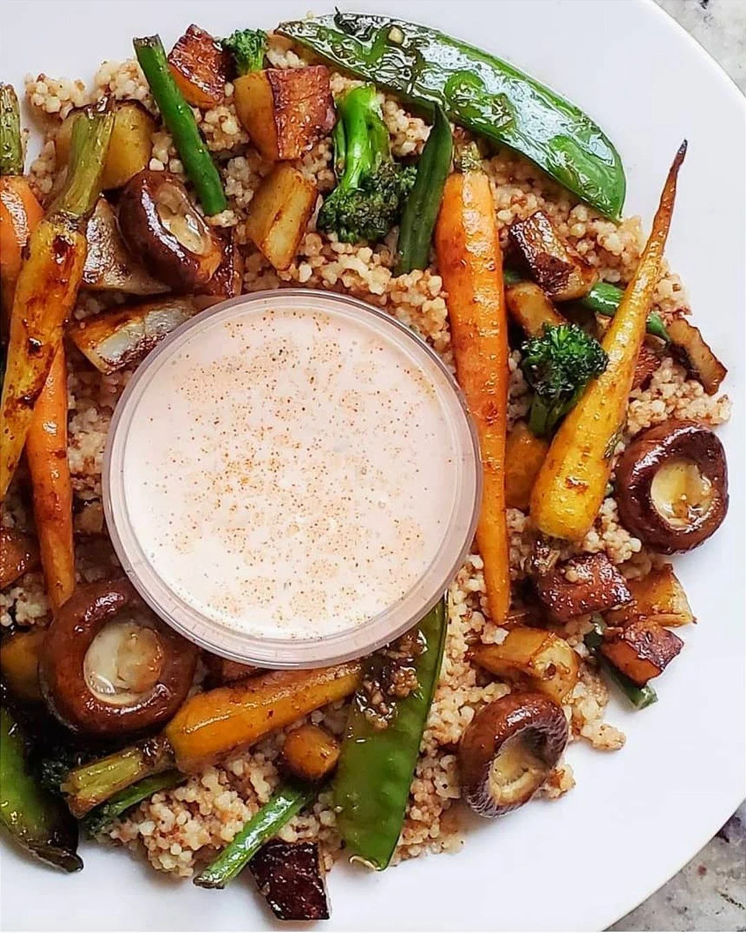 Confession Time: I love #hibachiathome night complete with homemade vegan #yumyum sauce. I don't love fried rice and at the risk of the wrath of the international food gods for mixing cultures and cuisines...I do love couscous so I had my hibachi veg
