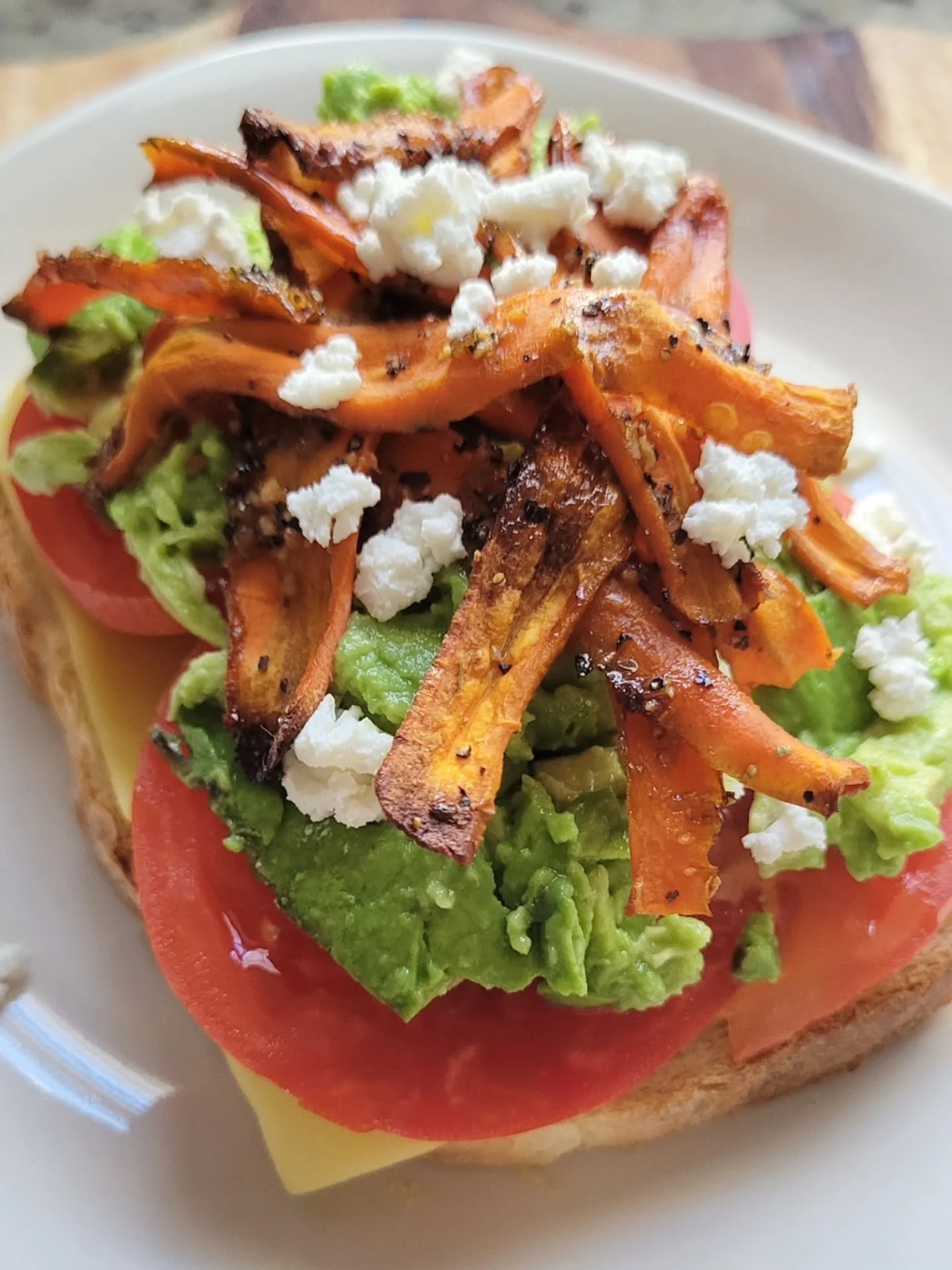 Have you ever made carrot bac'n before? Give yourself an hour (mostly wait time) and you wont be dissapointed, I promise! 
Here's my breakfast take in a classic BLT!

A CAT? (carrot, avocado, and tomato.) 
That doesn't seem right. 
An ACT? Eh...maybe