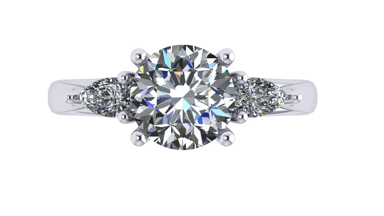 3 Stone Tulip with Round Center, Pear Side Diamonds 