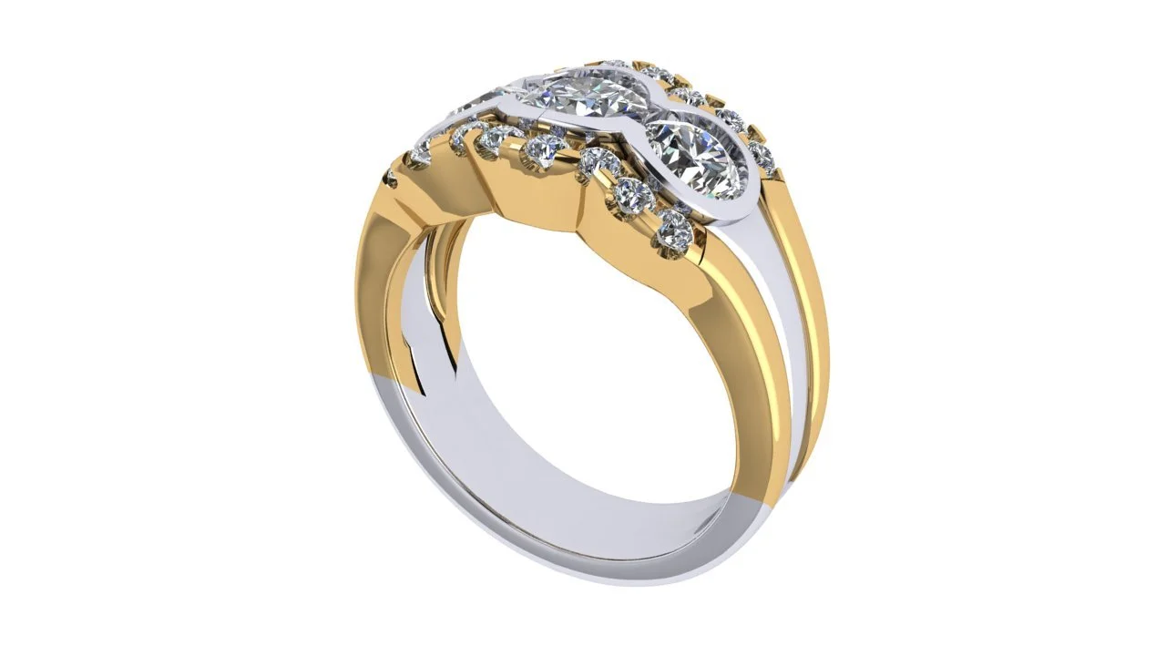 Two-toned Diamond Bezel Engagement with Contoured Pave Band