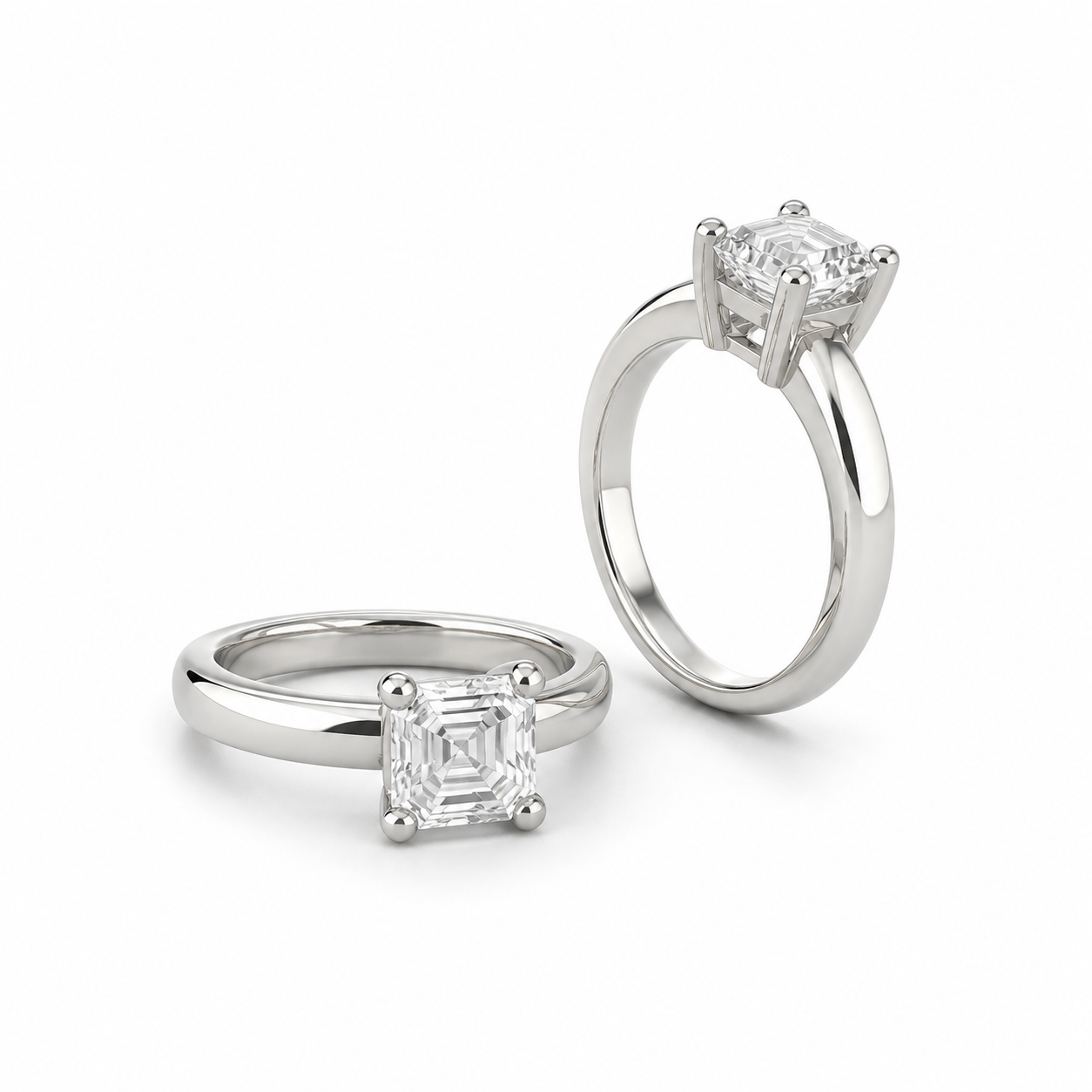 Asscher Solitaire Ring in White Gold