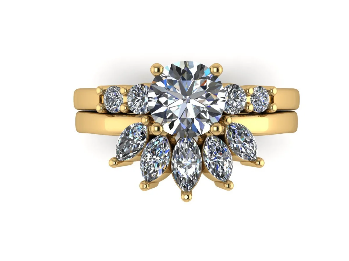 Round Diamond Wedding Set with Contoured Wrap Band