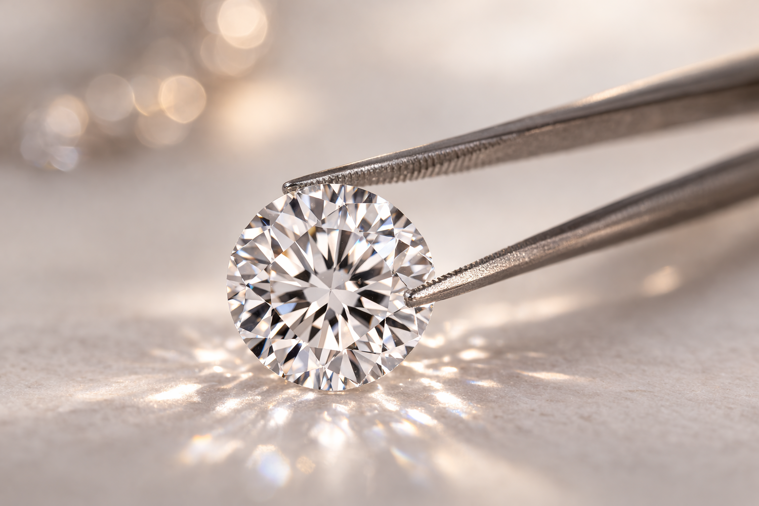 Loose Round Brilliant Diamond and Tweezers