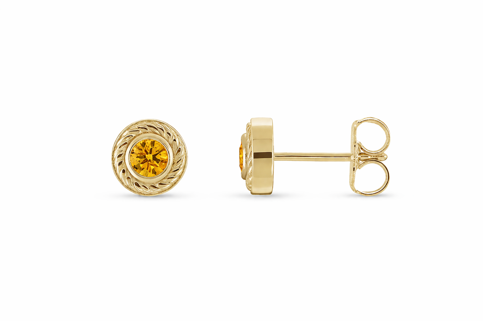 Citrine Rope Bezel Post Earrings