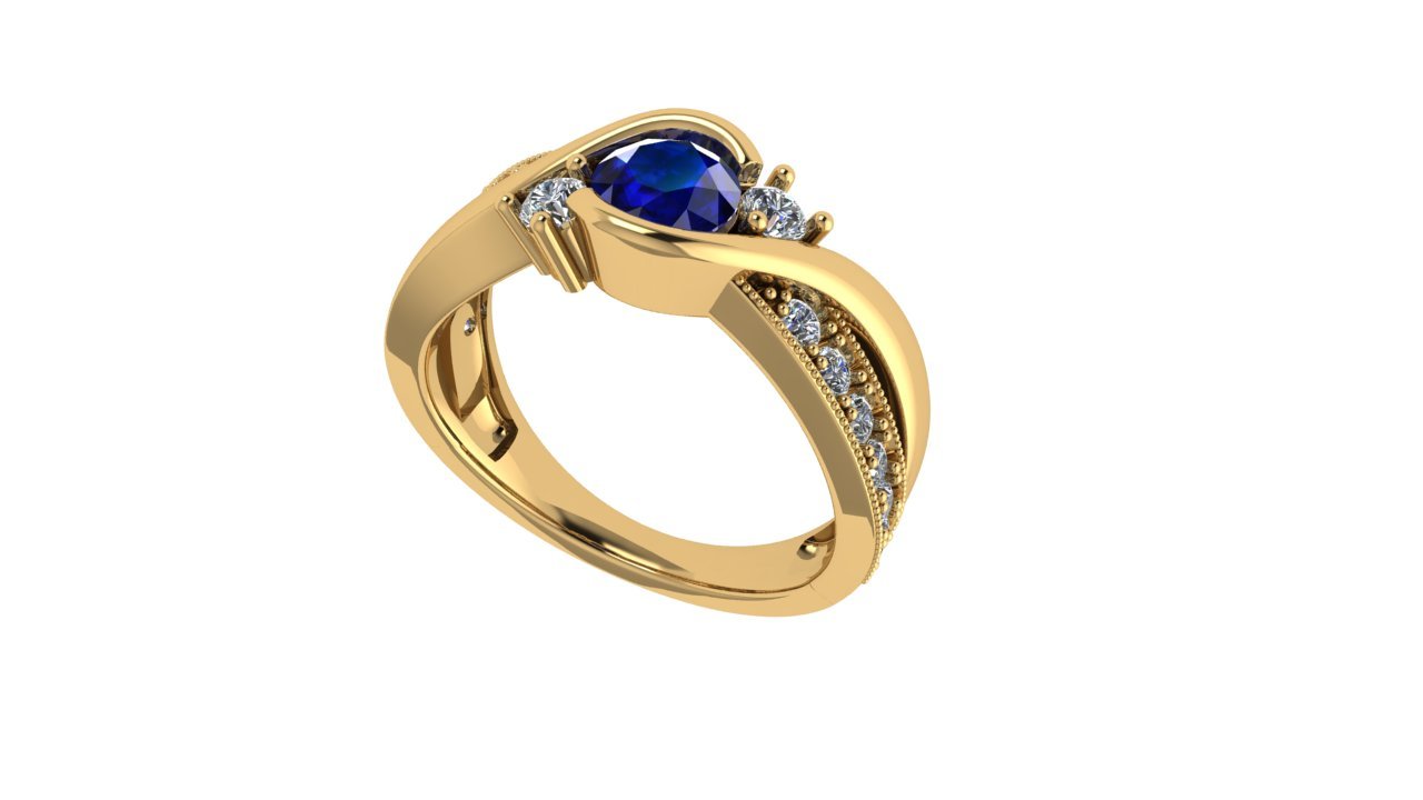 Two-toned Contemporary Sapphire and Pave Diamond Twist - V2