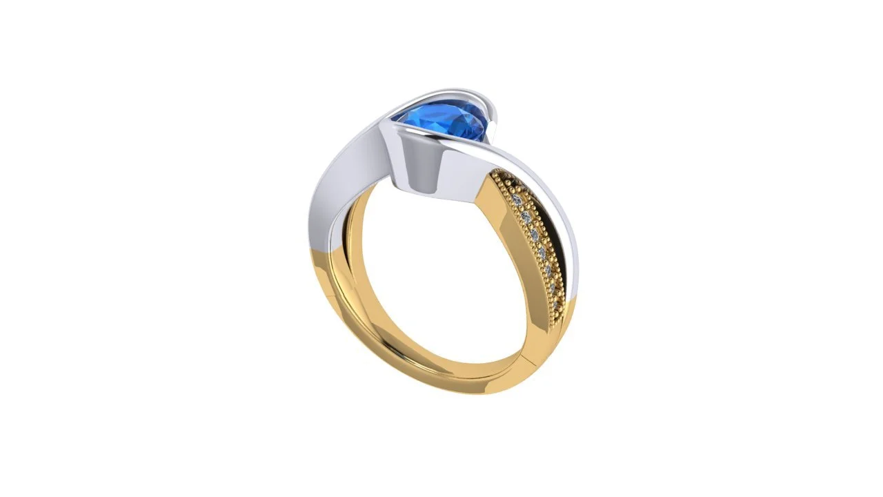 Two-toned Contemporary Sapphire and Pave Diamond Twist