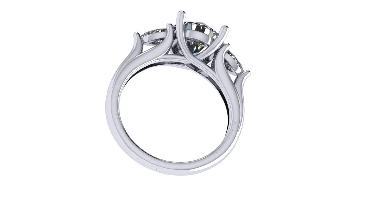 3 Stone Tulip with Round Center, Pear Side Diamonds 