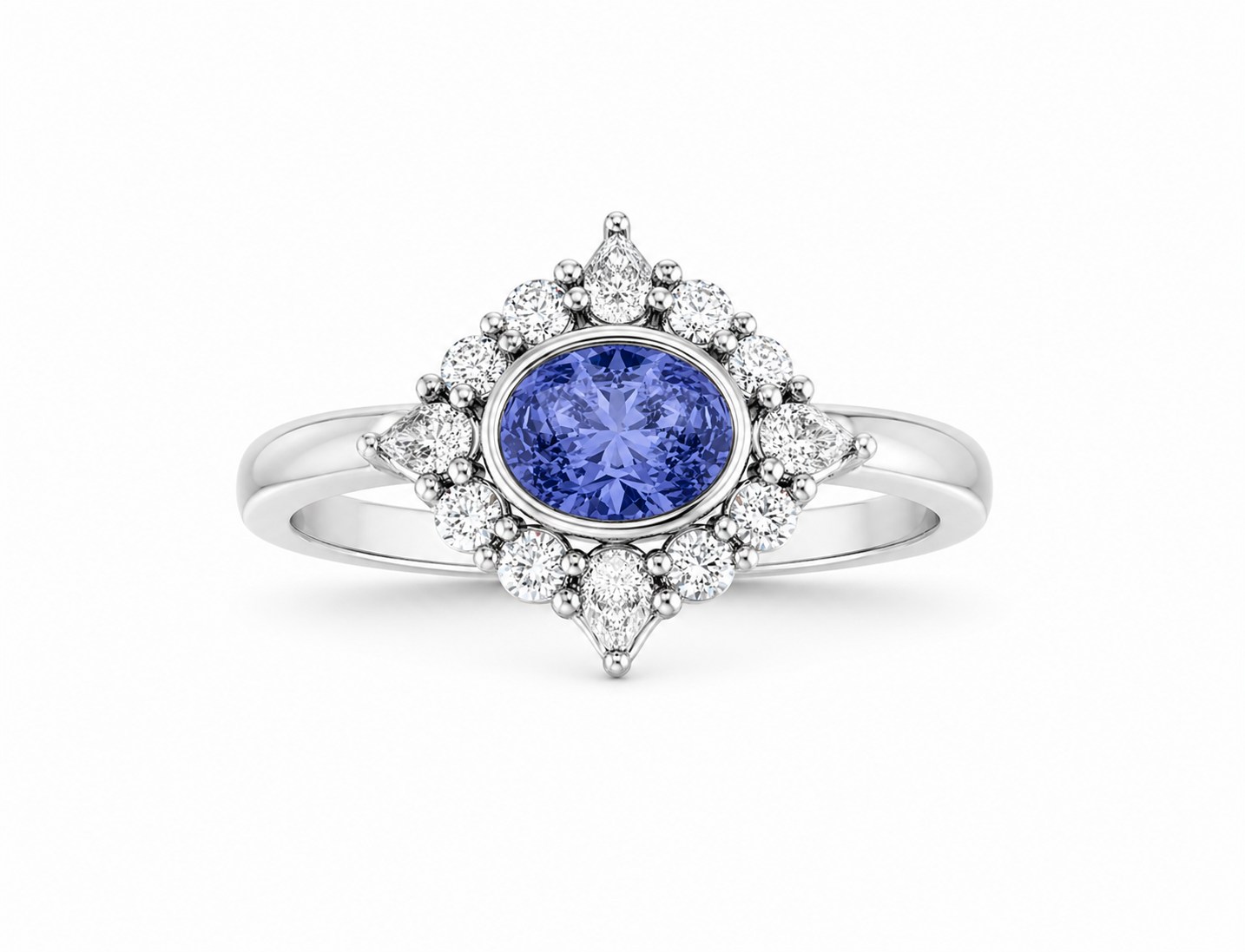 Tanzanite and Lab Diamond Halo Ring