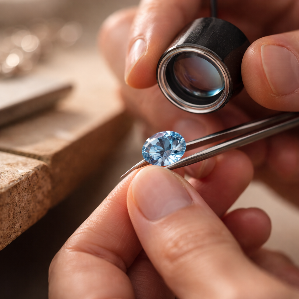 Jeweler Inspecting Gemstone
