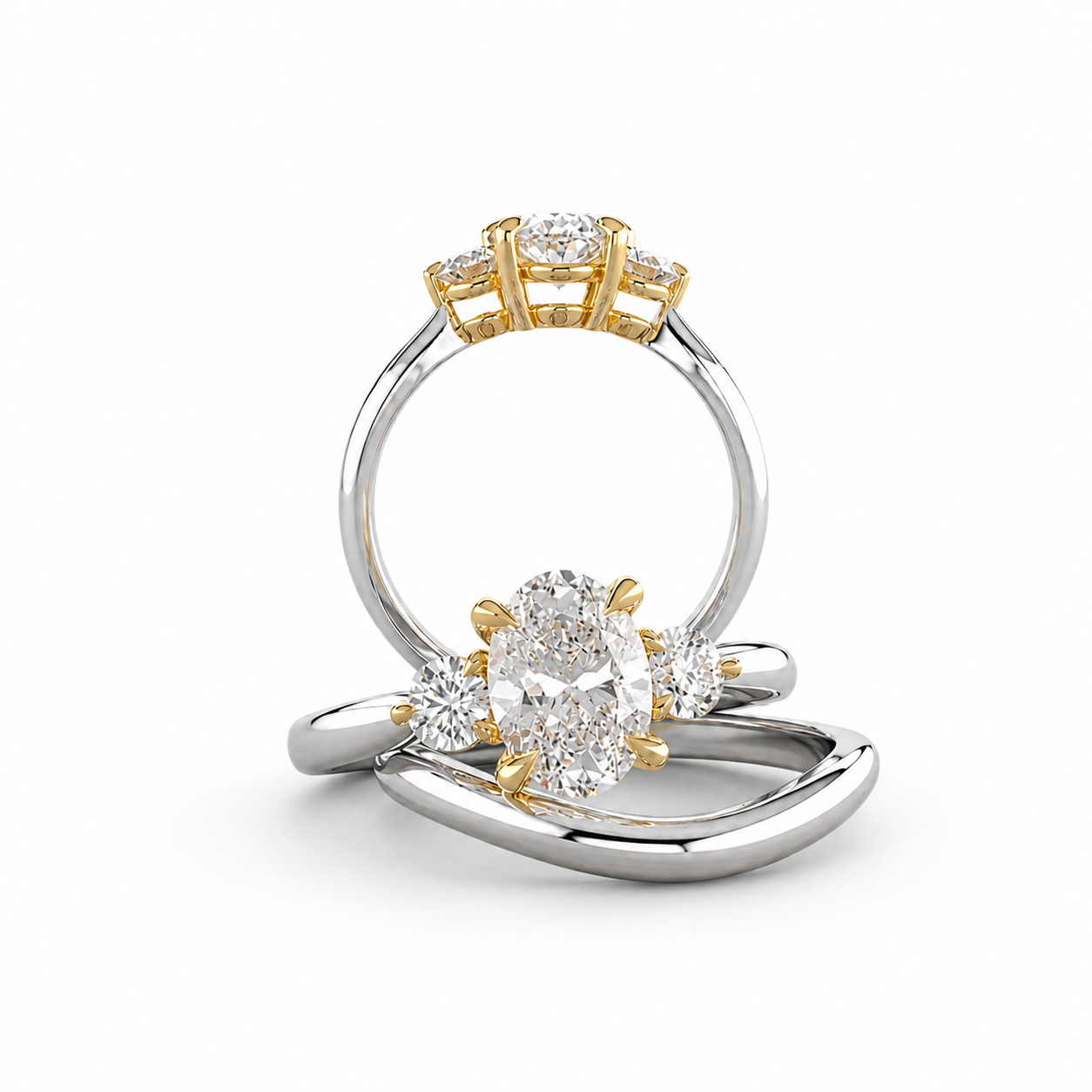 Two Toned Oval Diamond 3-Stone Set