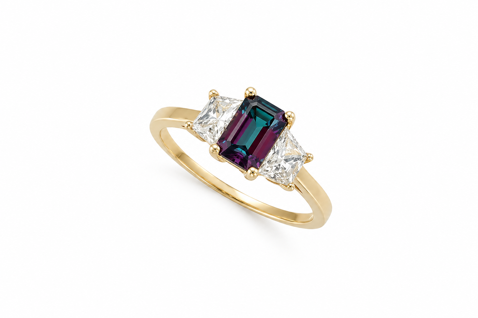 Lab Alexandrite and Diamond 3 Stone Ring