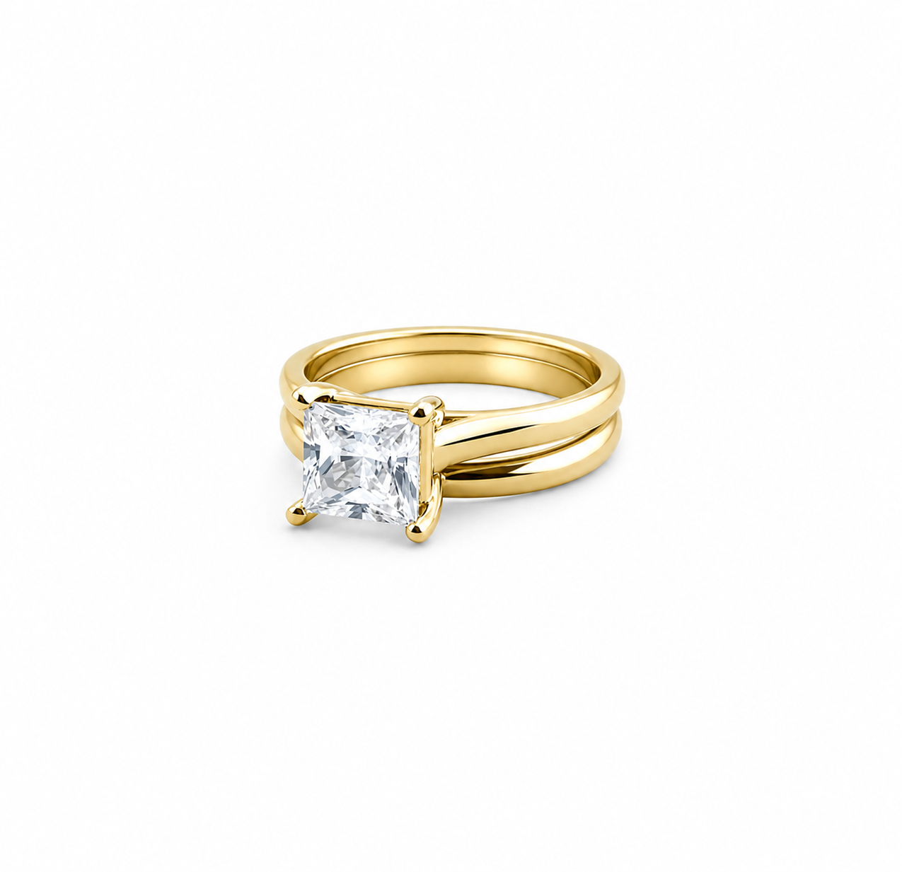 Princess Cut Yellow Gold Solitaire Wedding Set