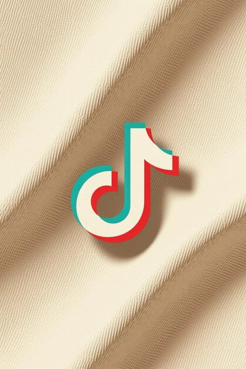 TikTok logo on a tan fabric background.