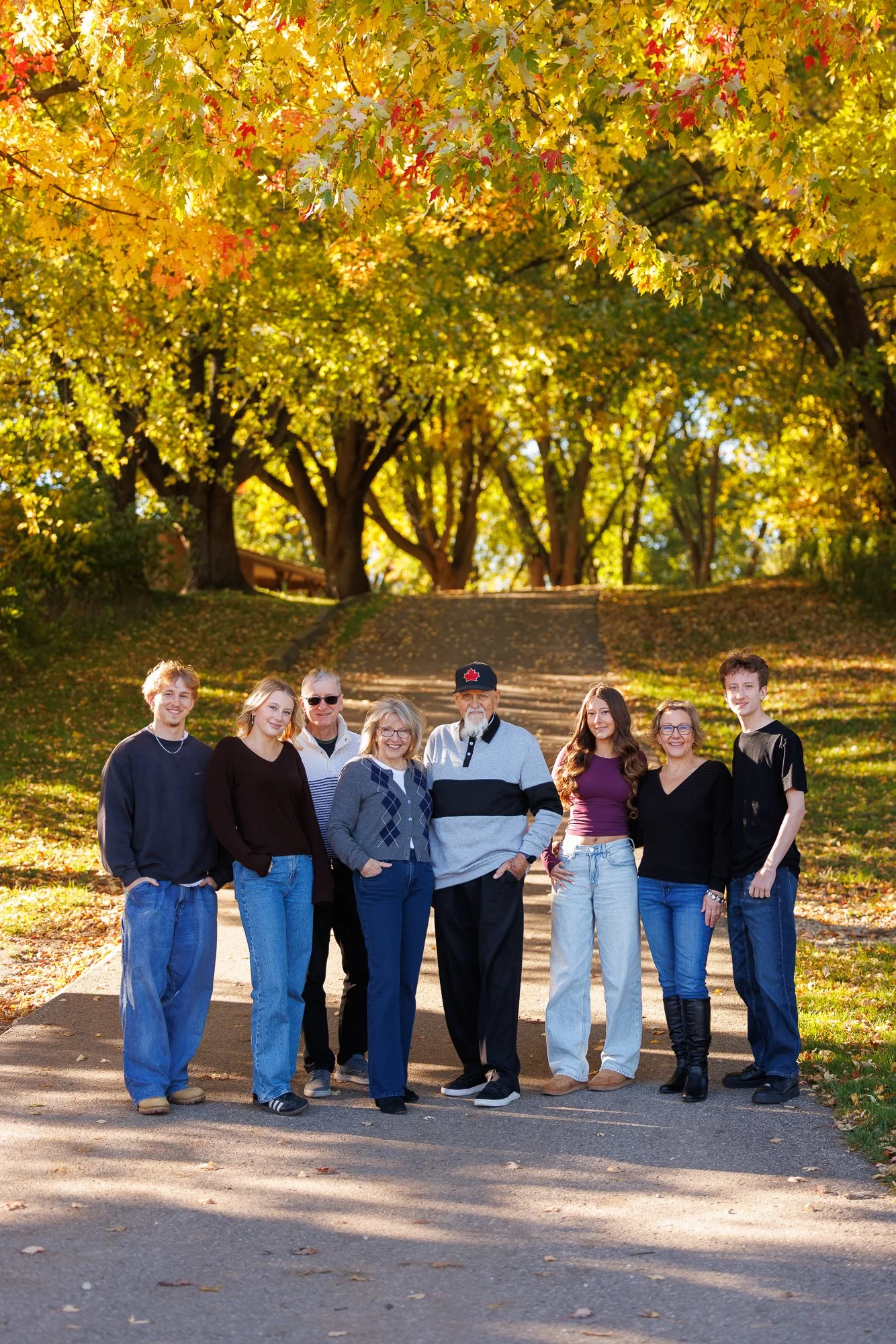 Multi-generaltional family during fall photo session  in Milton, Ontario