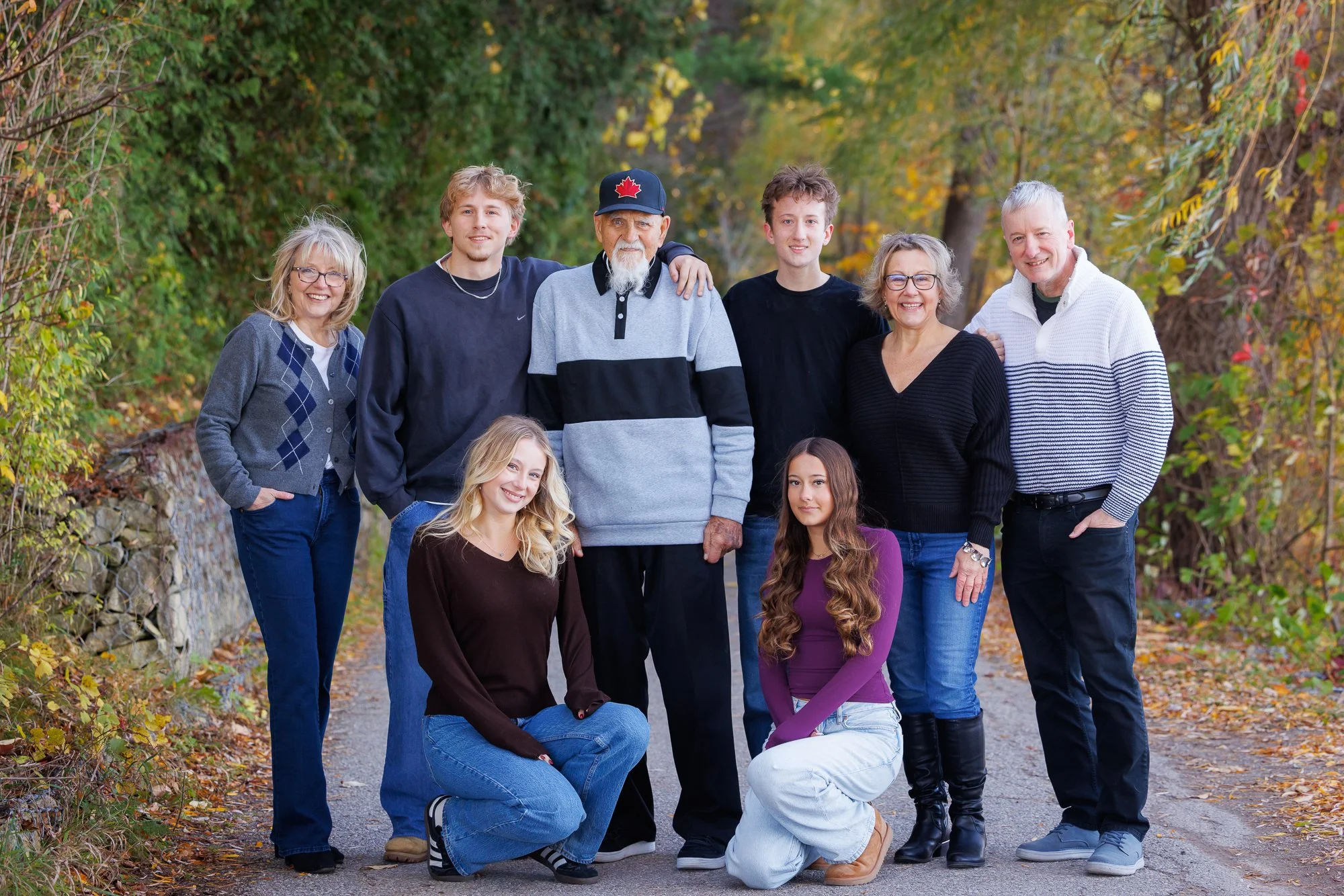 Multi-generaltional family during fall photo session  in Milton, Ontario