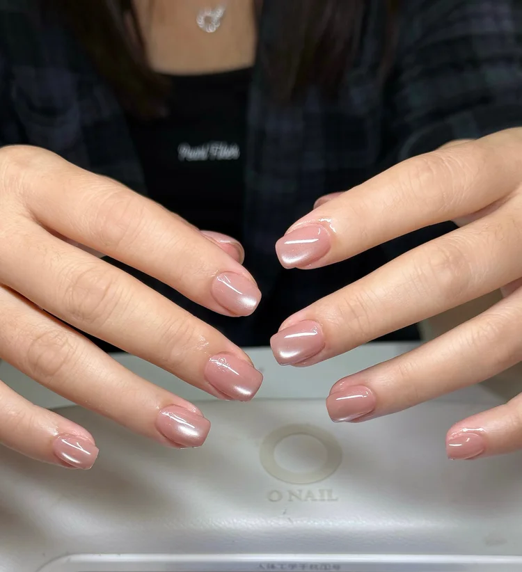 Iris nail art at Serene Nail Club NYC: Glossy natural nails